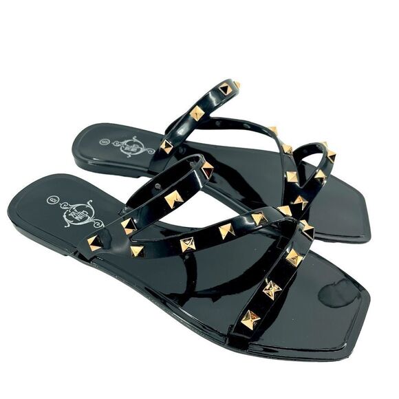 Sole Mates Women’s Black Jelly PVC Studded Strappy Slide Sandals Size 6 - Picture 1 of 16